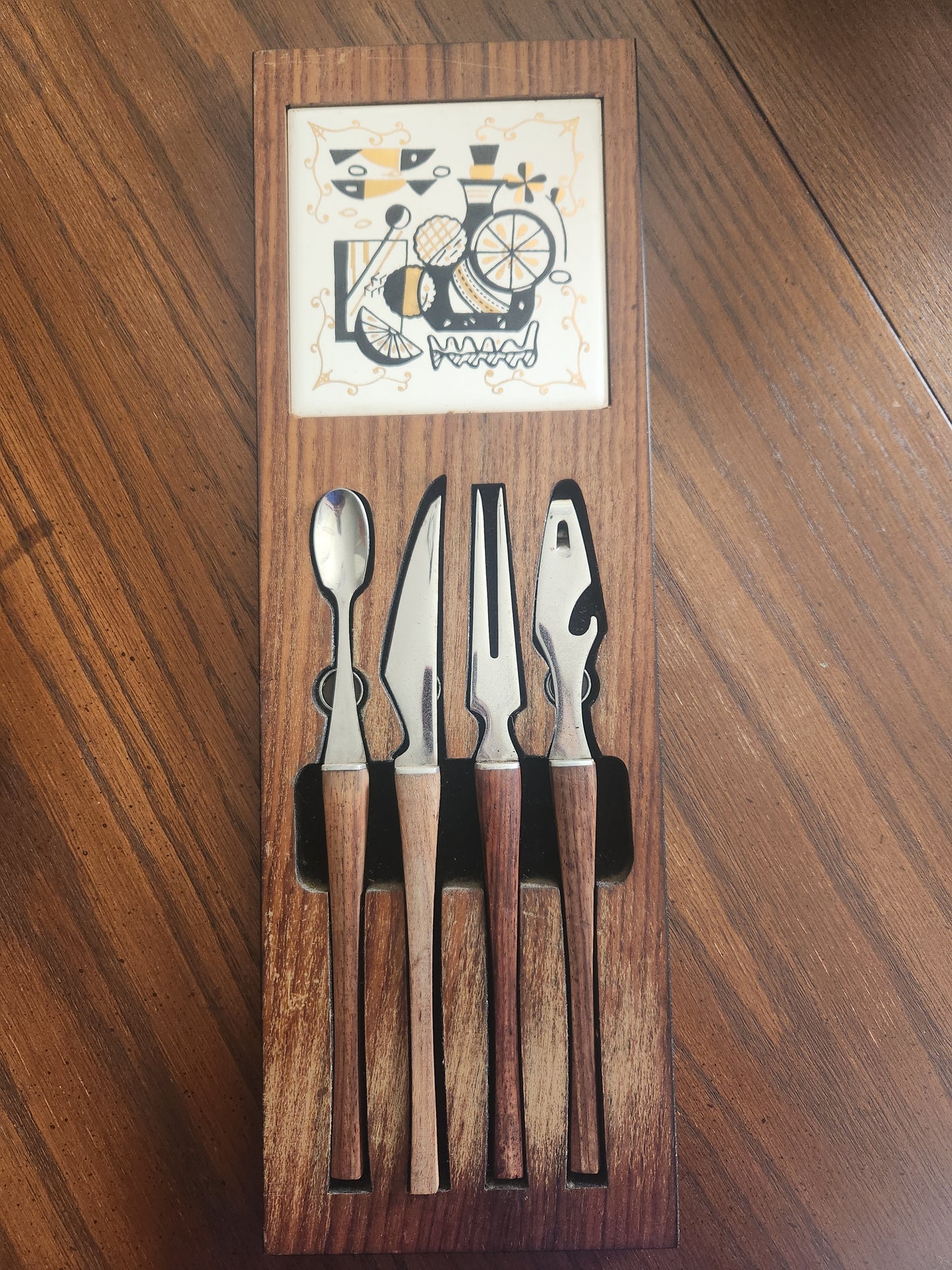 MCM Wooden Bar Tools Set with Tile & Cutting Board