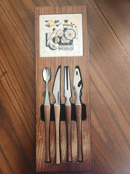 MCM Wooden Bar Tools Set with Tile & Cutting Board