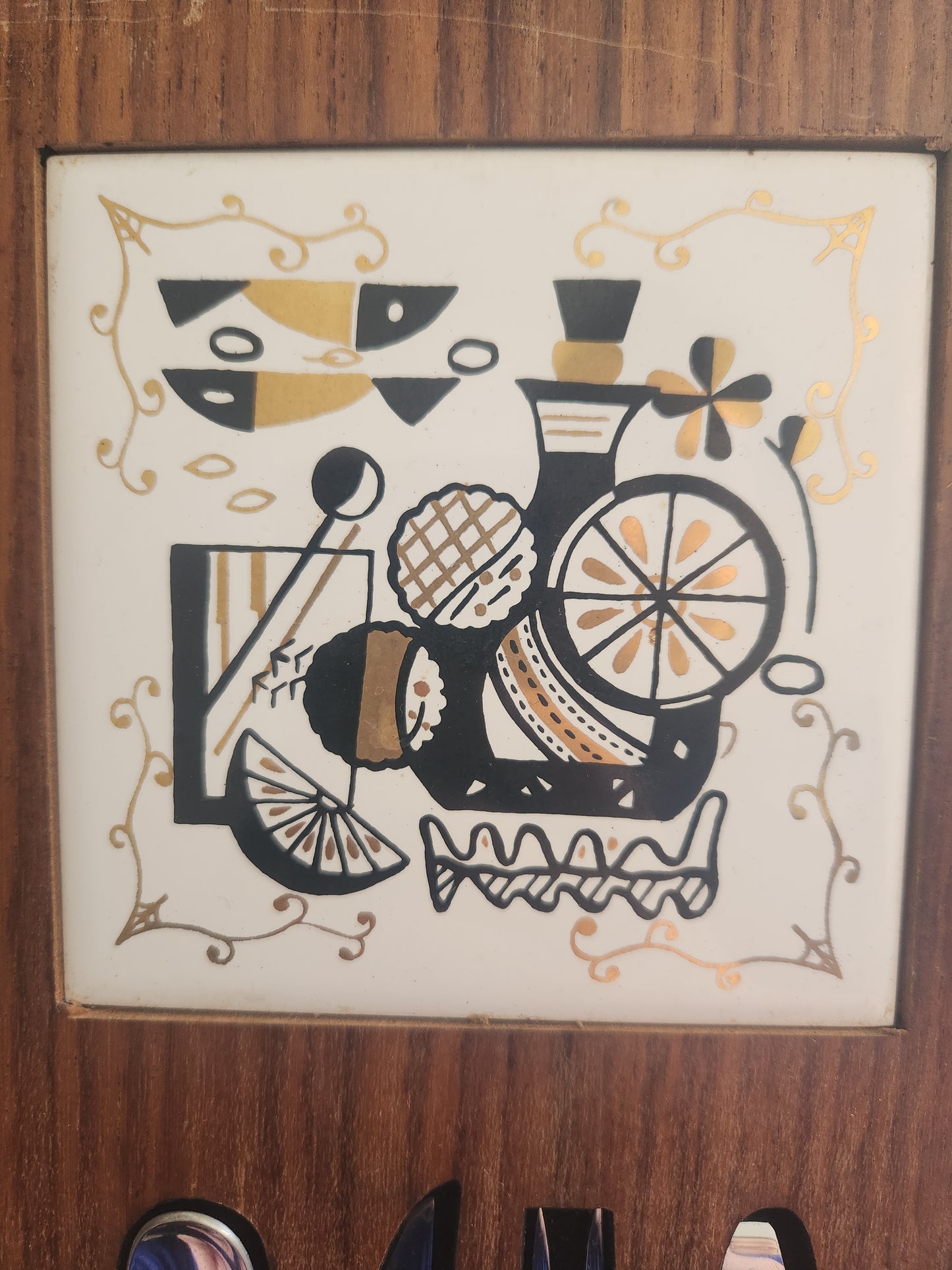 MCM Wooden Bar Tools Set with Tile & Cutting Board